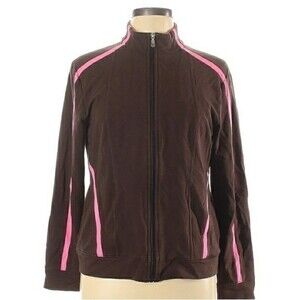 talbots jacket PL petite L p brown pink knit zip up athleisure zipper front top